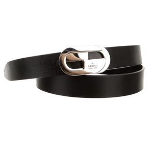 Gucci black leather logo belt